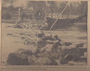 The 1938 Hurricane swept the Nanquaket Bridge away from its foundations to land 150 yards away (as shown in the background).