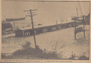 Part of P.D. Humphrey Company's building on Riverside Drive with the waters of the 1938 Hurricane halfway up the windows.