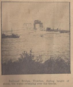 1938 Hurricane washing over the Railroad Bridge in Tiverton.