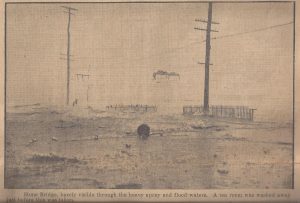 Stone Bridge during the 1938 Hurricane, barely visible. A tea room washed away just before this was taken.